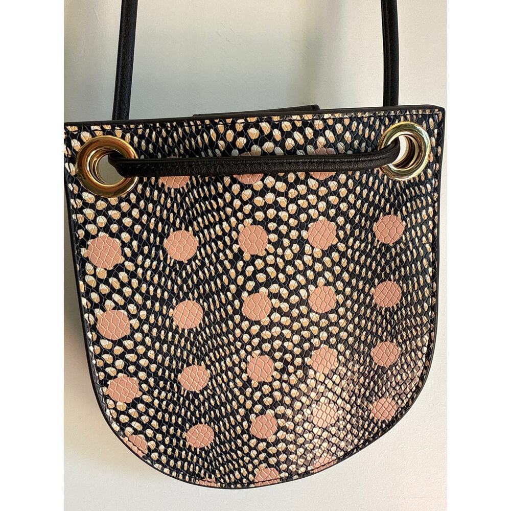 Vince Camuto Small Leather Crossbody Purse Black & Pink Snakeskin Polka Dot